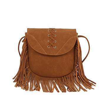 Whipstitch Flap Fringe Crossbody Bag