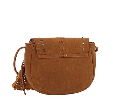 Studded Flap Fringe Saddle Crossbody Bag