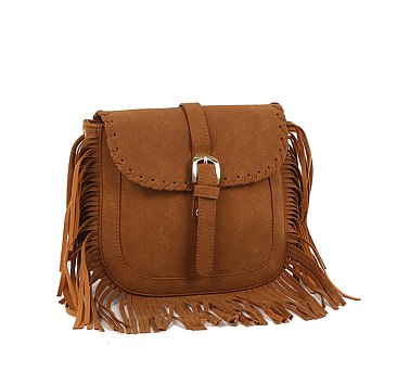 Belted Flap Fringe Crossbody Bag