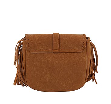 Belted Flap Fringe Crossbody Bag
