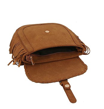 Belted Flap Fringe Crossbody Bag
