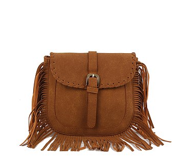 Belted Flap Fringe Crossbody Bag