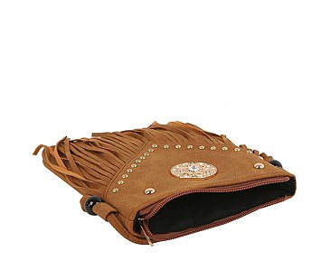 Concho Rhinestone Flower Fringe Crossbody Bag