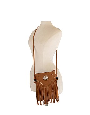 Concho Rhinestone Flower Fringe Crossbody Bag