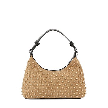 Pearl Stud Baguette Shoulder Bag