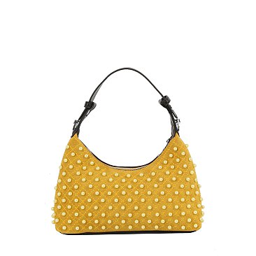 Pearl Stud Baguette Shoulder Bag