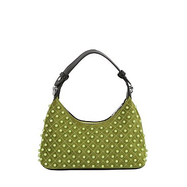 Pearl Stud Baguette Shoulder Bag