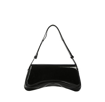 Glossy Saddle Flap Shoulder Bag