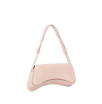 Glossy Saddle Flap Shoulder Bag