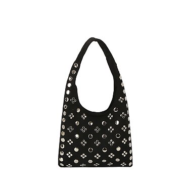 Studded Faux Suede Shoulder Bag