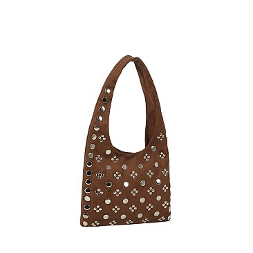 Studded Faux Suede Shoulder Bag