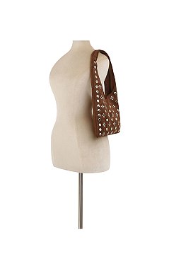 Studded Faux Suede Shoulder Bag