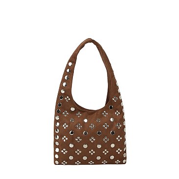 Studded Faux Suede Shoulder Bag