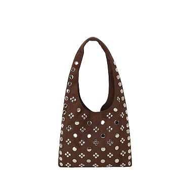 Studded Faux Suede Shoulder Bag