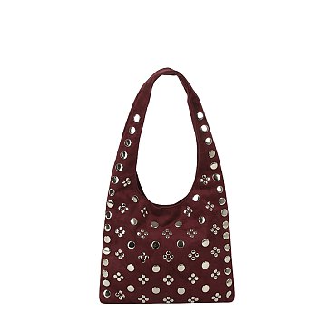 Studded Faux Suede Shoulder Bag