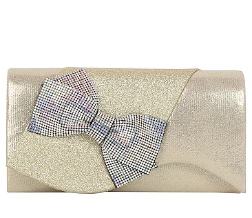 Metallic Satin Bow Flap Clutch Evening Bag