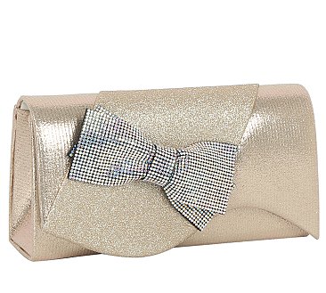 Metallic Satin Bow Flap Clutch Evening Bag