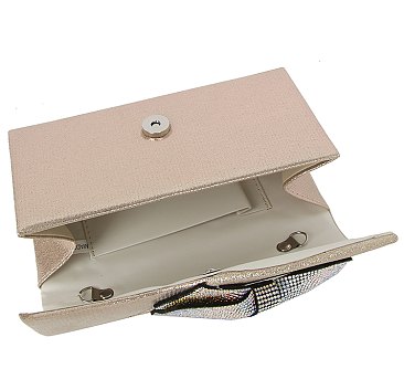 Metallic Satin Bow Flap Clutch Evening Bag