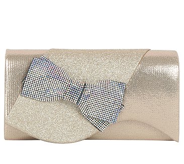 Metallic Satin Bow Flap Clutch Evening Bag