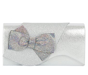Metallic Satin Bow Flap Clutch Evening Bag