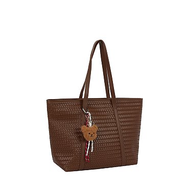 Fashion Woven Charm Shopper Tote Bag