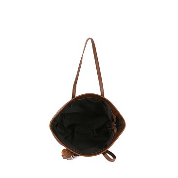 Fashion Woven Charm Shopper Tote Bag