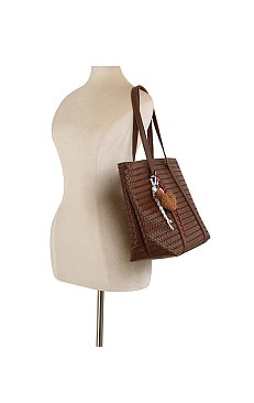Fashion Woven Charm Shopper Tote Bag