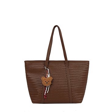 Fashion Woven Charm Shopper Tote Bag