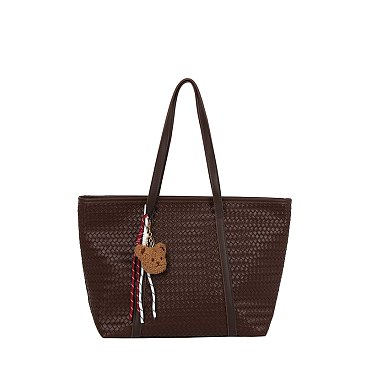 Fashion Woven Charm Shopper Tote Bag