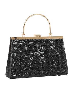 Glitter Crystal Top Handle Clutch Evening Bag