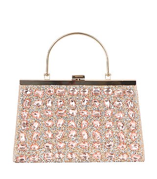 Glitter Crystal Top Handle Clutch Evening Bag