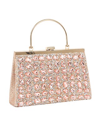 Glitter Crystal Top Handle Clutch Evening Bag