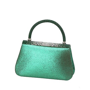 Rhinestone Satin Top Handle Clutch Satchel
