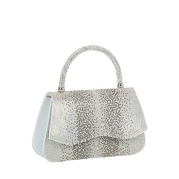 Rhinestone Satin Top Handle Clutch Satchel