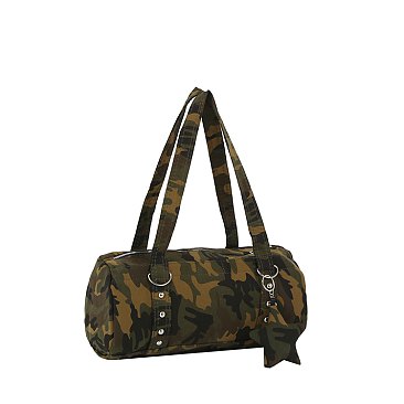 Camo Canvas Barrel Bag
