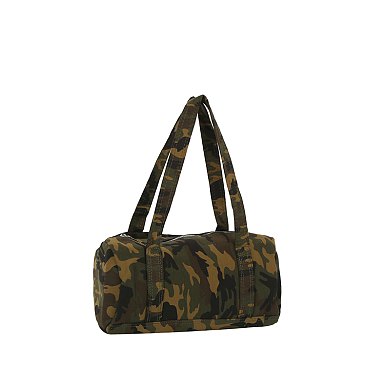 Camo Canvas Barrel Bag