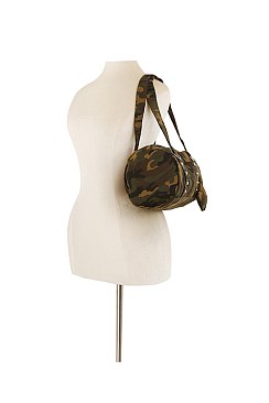 Camo Canvas Barrel Bag
