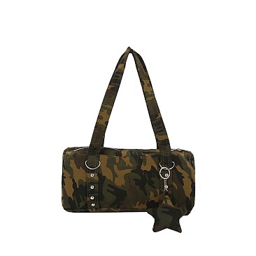 Camo Canvas Barrel Bag