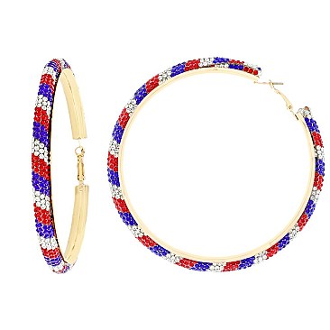 TRENDY 8CM RHINESTONE HOOP EARRINGS