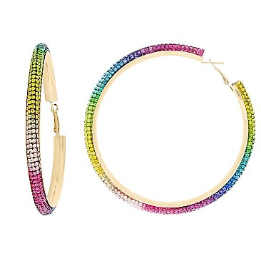 TRENDY 8CM RHINESTONE HOOP EARRINGS