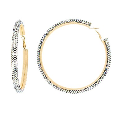 TRENDY 8CM RHINESTONE HOOP EARRINGS