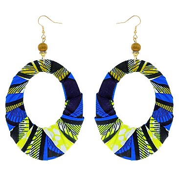 ENCHANTING AFRICAN PRINT FABRIC FISH HOOK EARRING