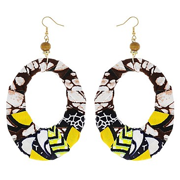 ENCHANTING AFRICAN PRINT FABRIC FISH HOOK EARRING