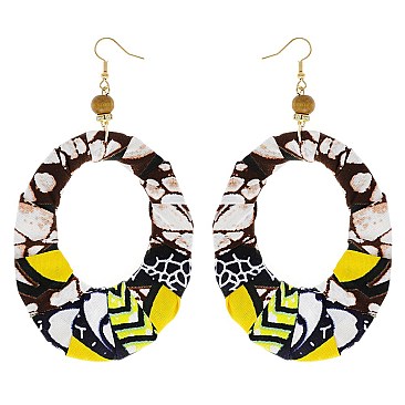 ENCHANTING AFRICAN PRINT FABRIC FISH HOOK EARRING