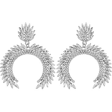 TRENDY CRYSTAL LEAF CLUSTER ARCH EARRINGS