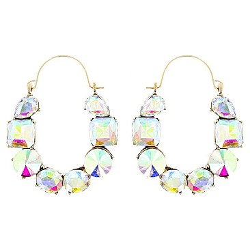 STYLISH GEM STONE HOOP EARRINGS