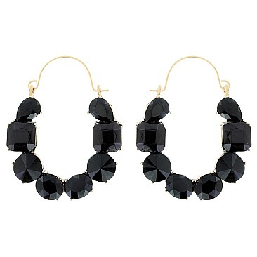 STYLISH GEM STONE HOOP EARRINGS