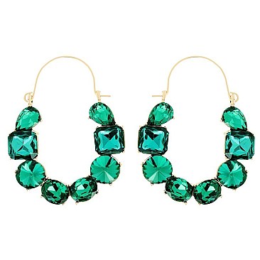 STYLISH GEM STONE HOOP EARRINGS