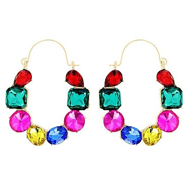 STYLISH GEM STONE HOOP EARRINGS