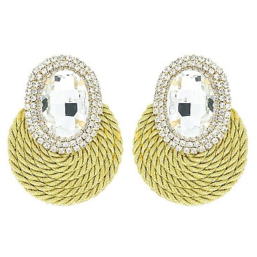 LOVELY FASHION OVAL GEM WITH RHINESTONE EDGE POST EARRINGS